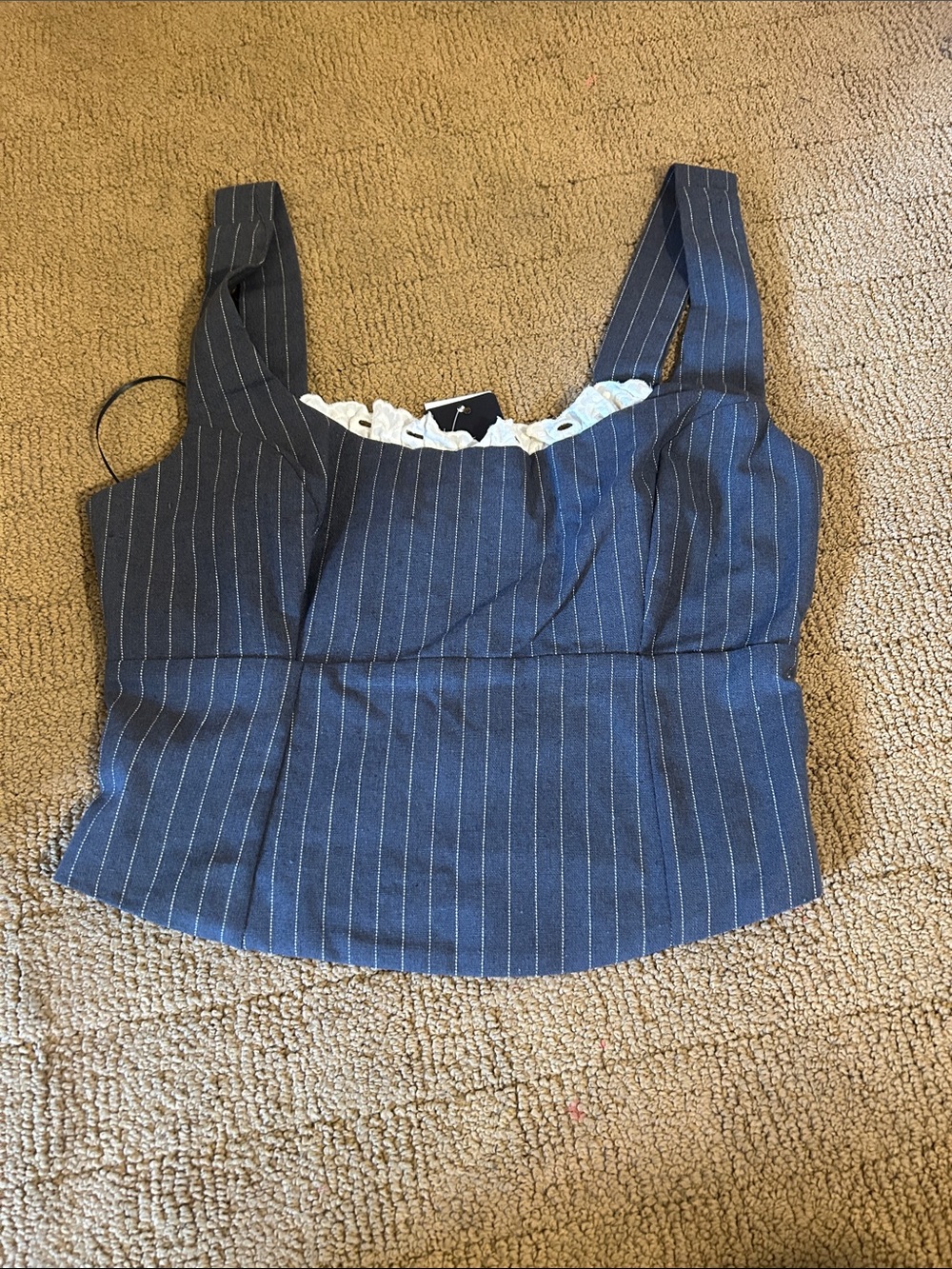 Pinstripe Square-Neck Navy Crop Top